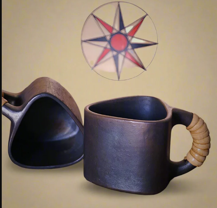Longpi   Black   Pottery   Trikon   Coffee   Mug   -   Small   -   Set   of   2