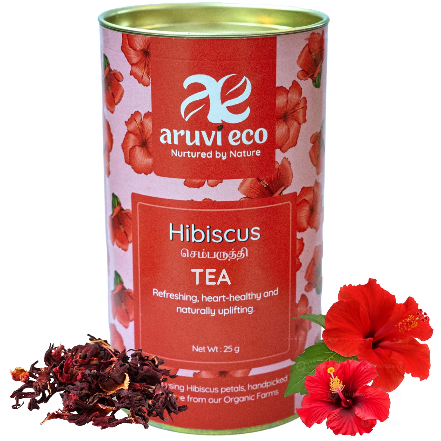 Aruvi Eco Dried Hibiscus Petals Loose Tea | Caffeine-Free | Best for Detox, Heart health (25g)