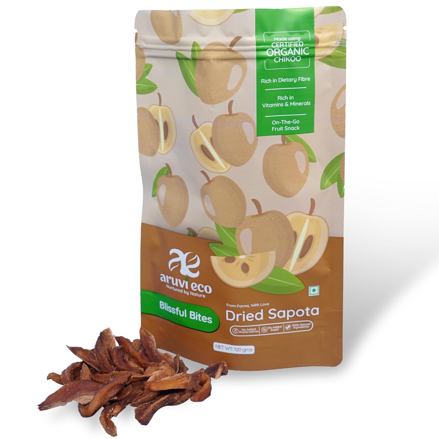 Aruvi Eco Dried Sapota Candy -No sugar | Rich in Fiber & Antioxidants (120g)