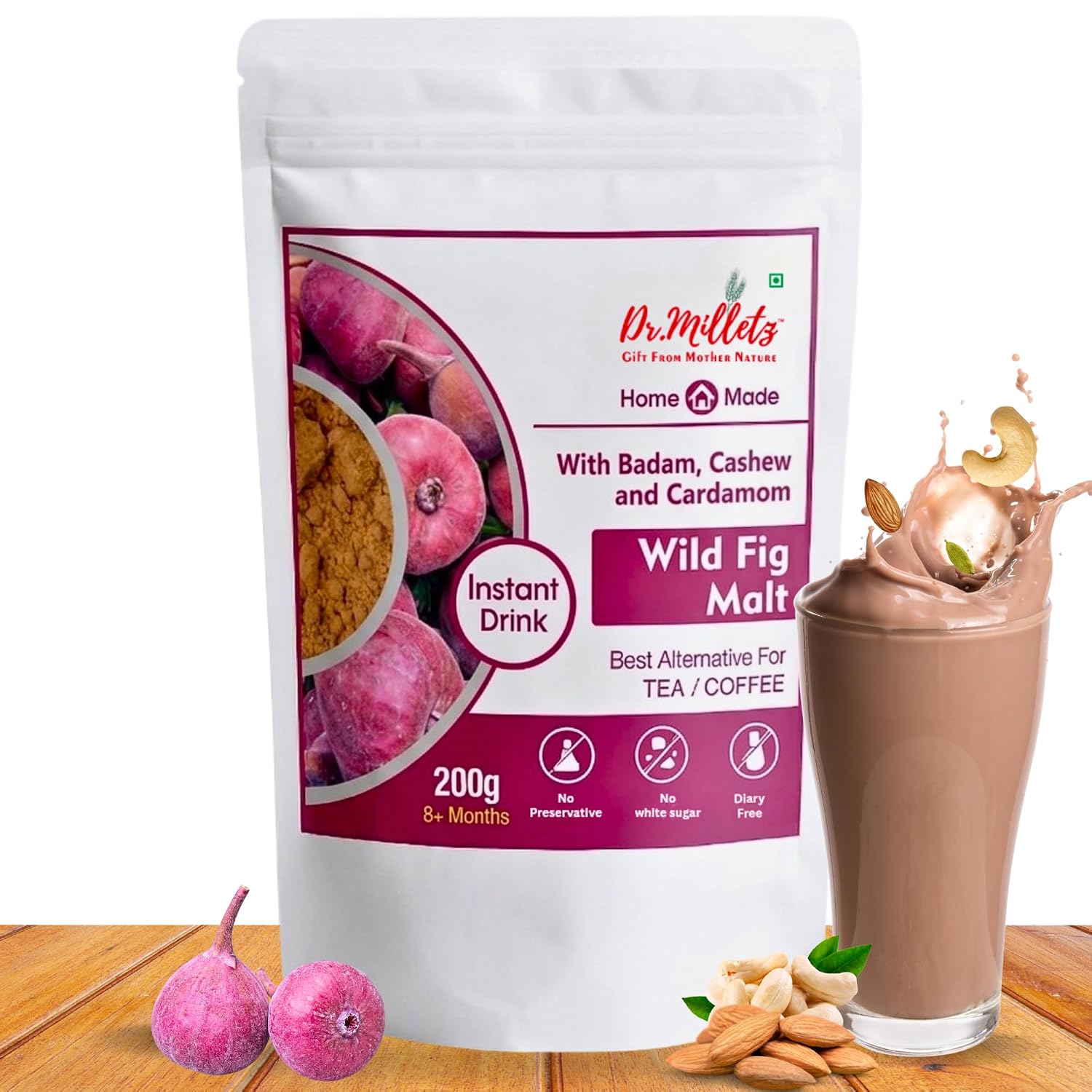 Dr. Milletz Wild Fig Malt Drink Mix with Almonds & Cashews – 200g