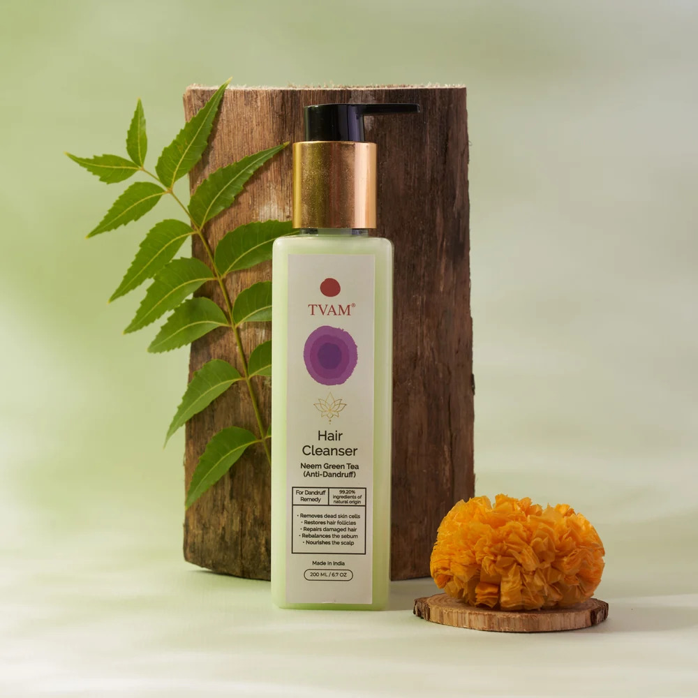 Tvam Naturally Yours, Neem & Green Tea Anti-Dandruff Herbal Hair Cleanser | Neem, Green Tea, Tea Tree, Tulsi & Amla for Dandruff Control & Healthy Scalp | 200 ml