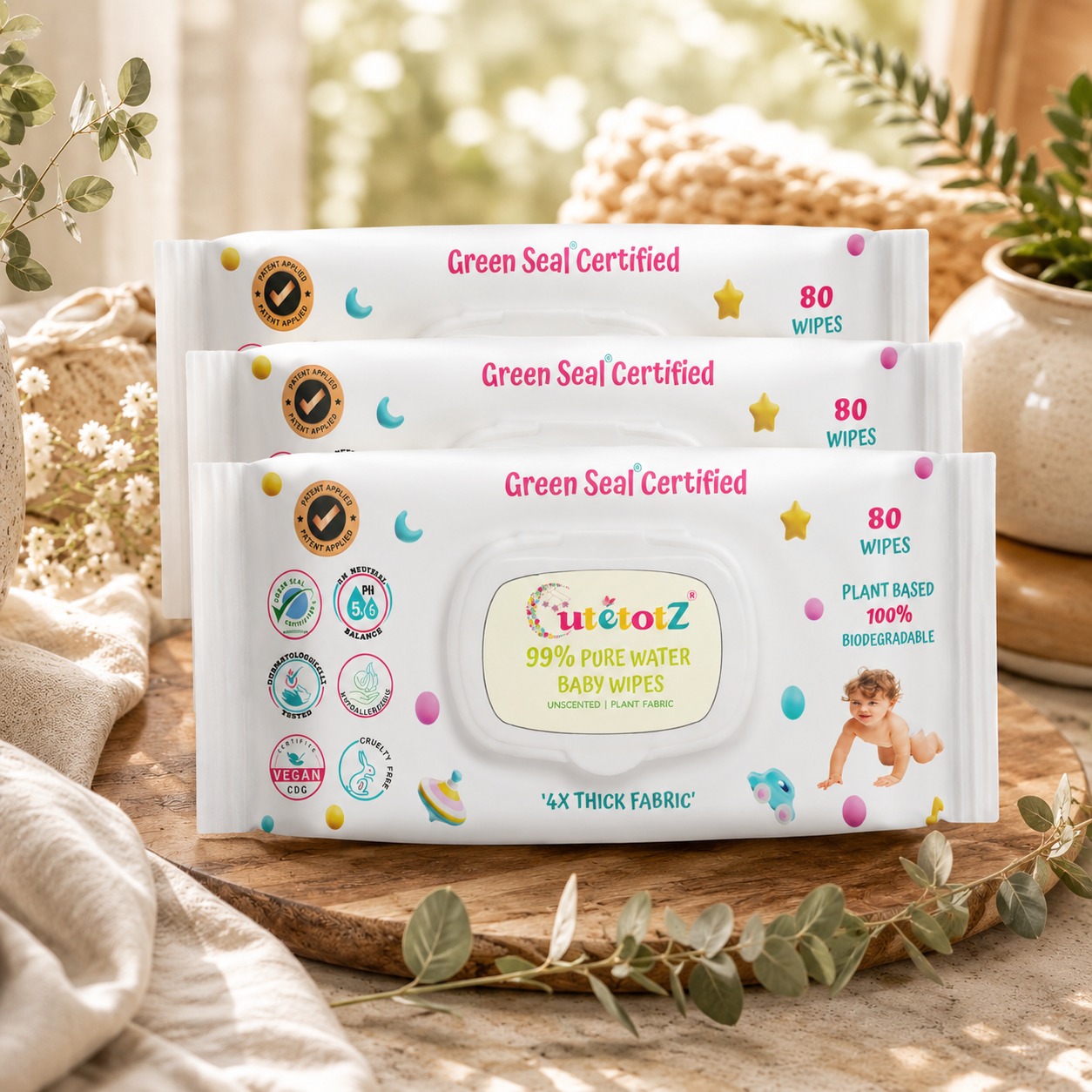 CutetotZ Baby Gentle 99% Water Wipes -(240 Wipes)